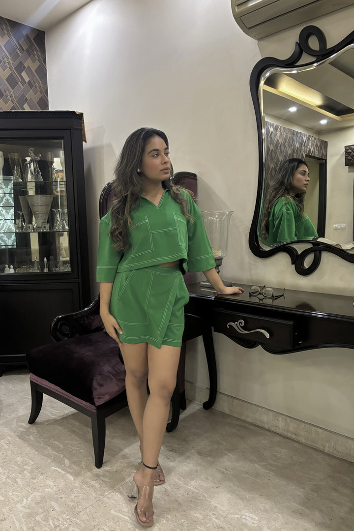 Green Contrast Thread Crop top