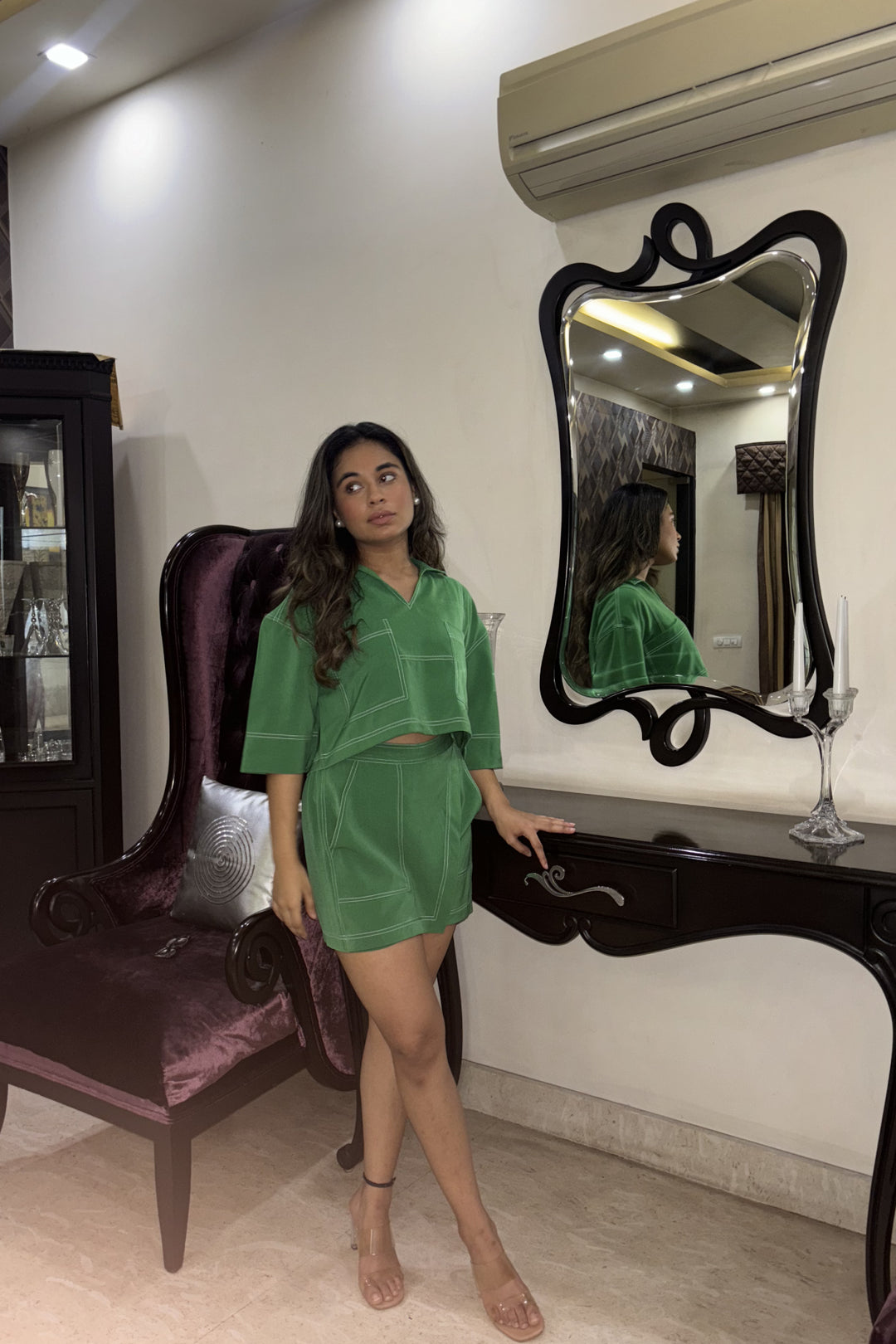 Green Contrast Thread Crop top