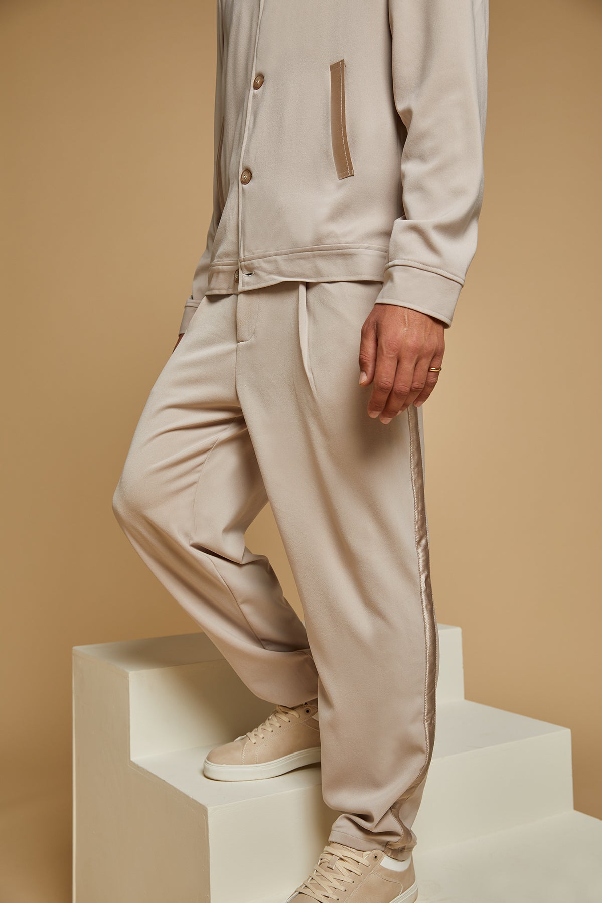 Champagne Striped Satin Pants main image 1