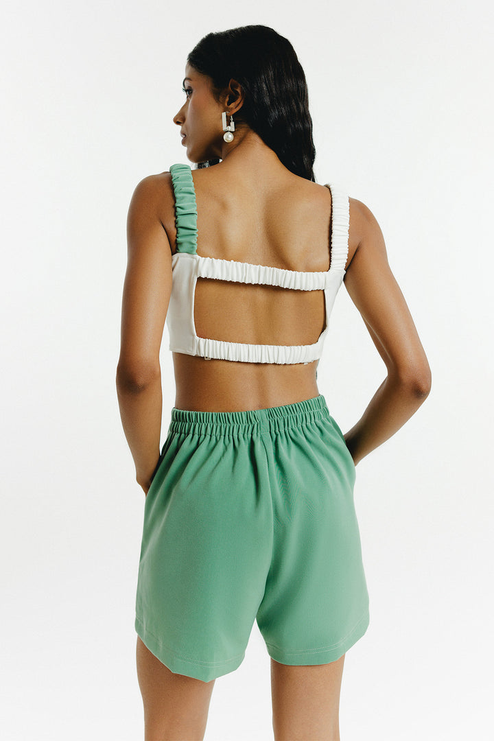 Green Pin-Tuck Shorts