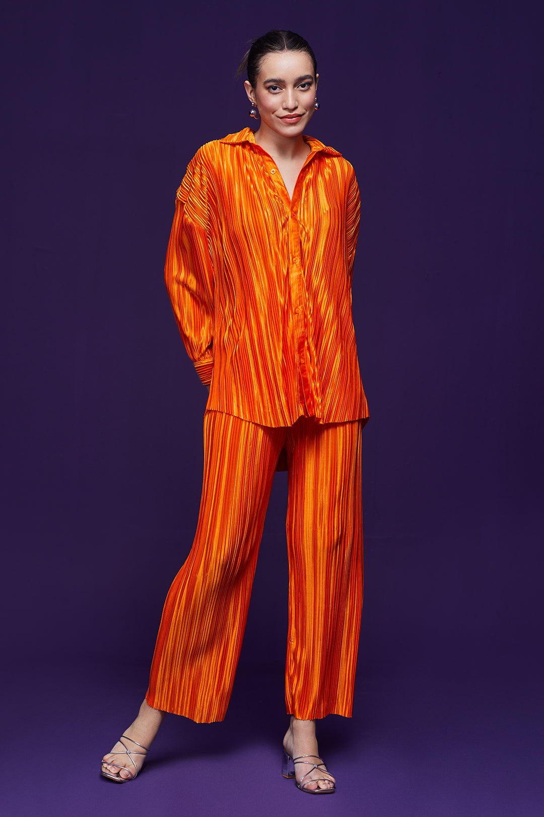 Orange Pleated Co-ord Set