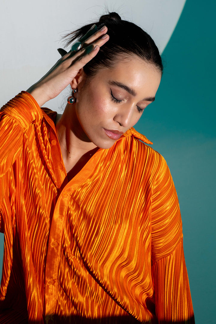 Orange Pleated Shirt