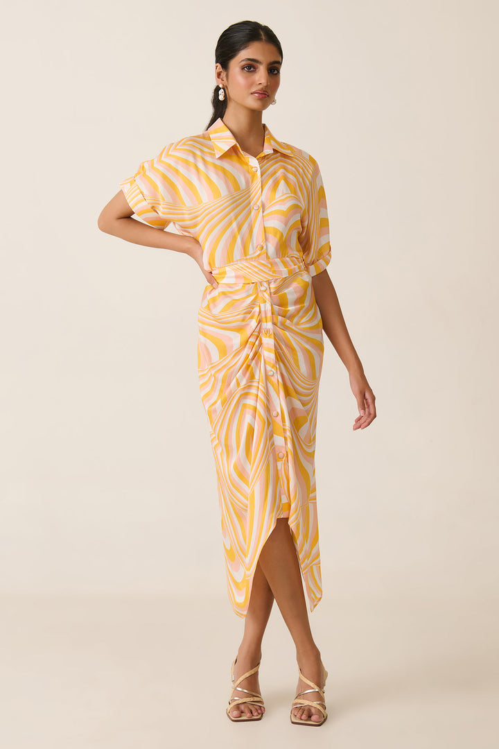 Yellow Illusion Shirt Dress