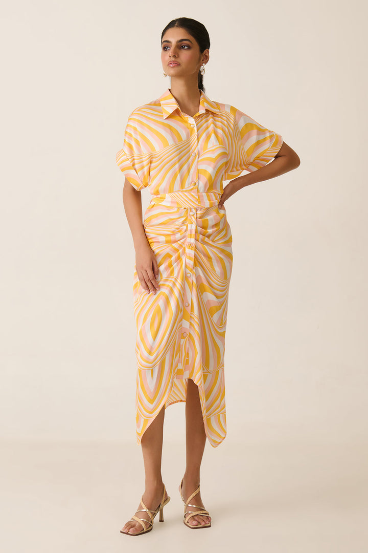 Yellow Illusion Shirt Dress