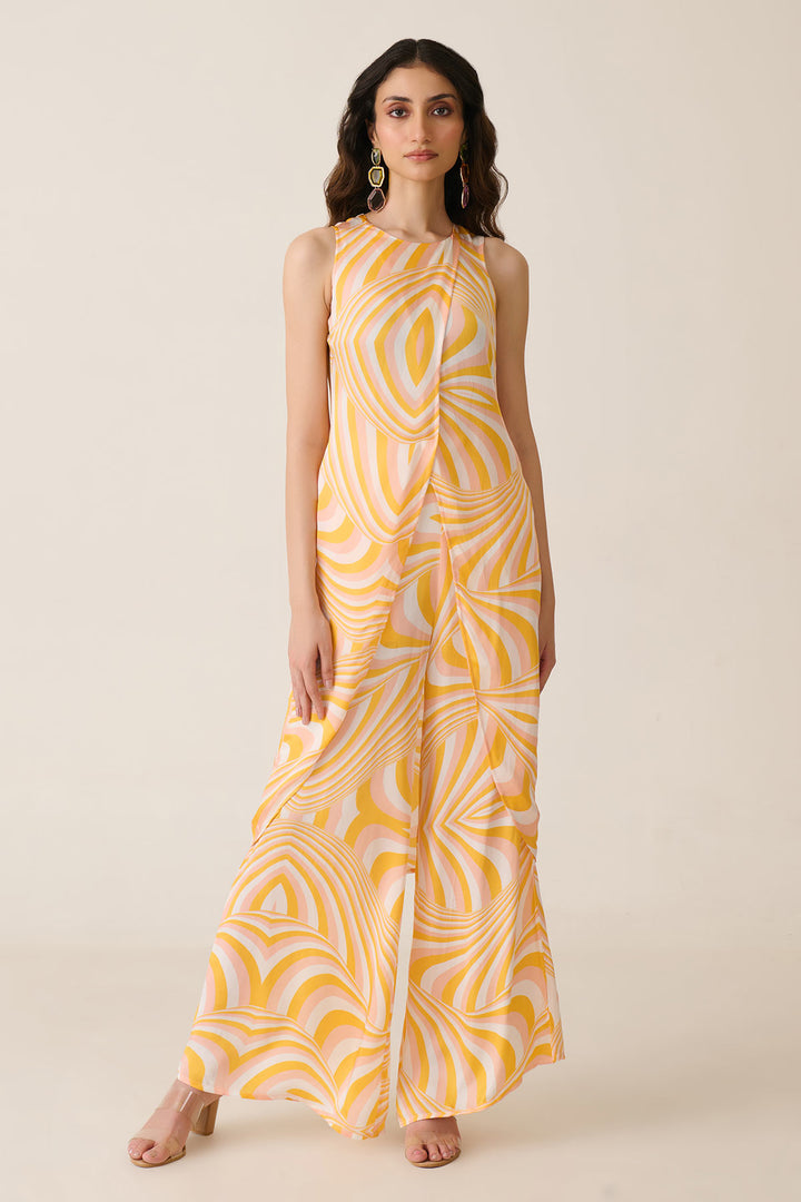 Yellow Illusion long slit top Co-ord