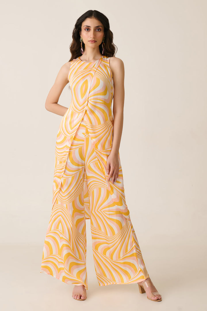 Yellow Illusion long slit top Co-ord