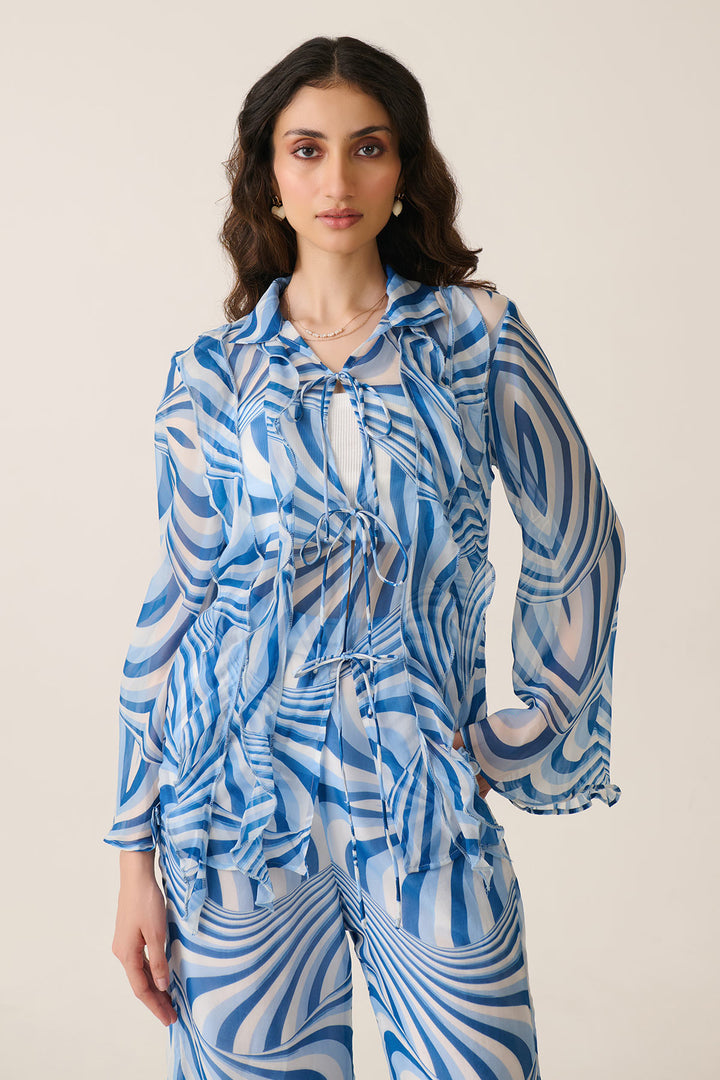 Blue Illusion Ruffle Shirt