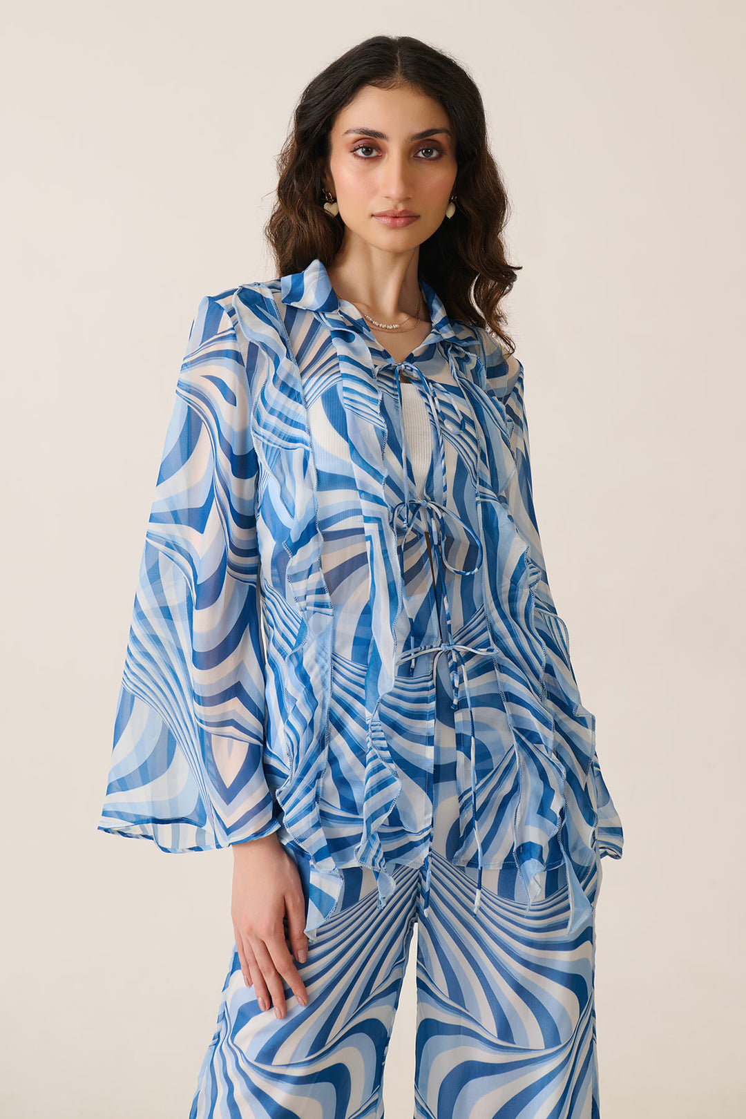 Blue Illusion Ruffle Shirt