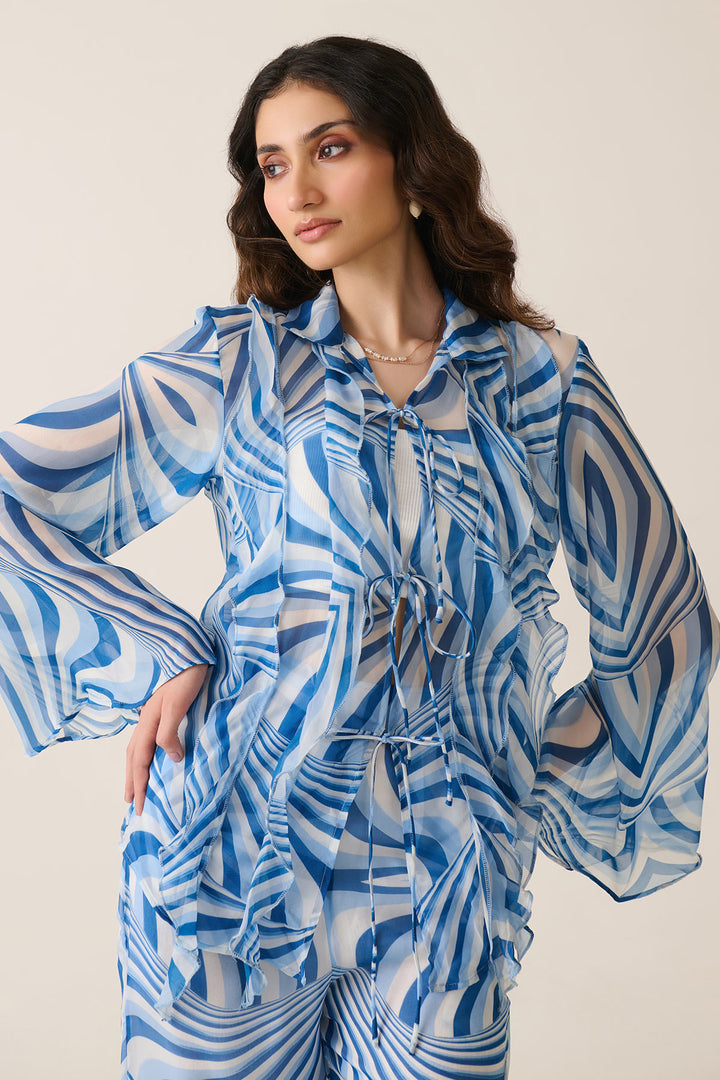 Blue Illusion Ruffle Shirt