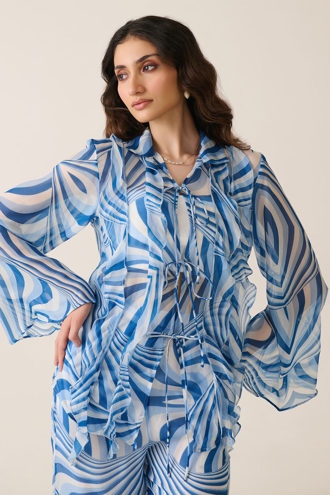 Blue Illusion Ruffle Shirt Co-ord