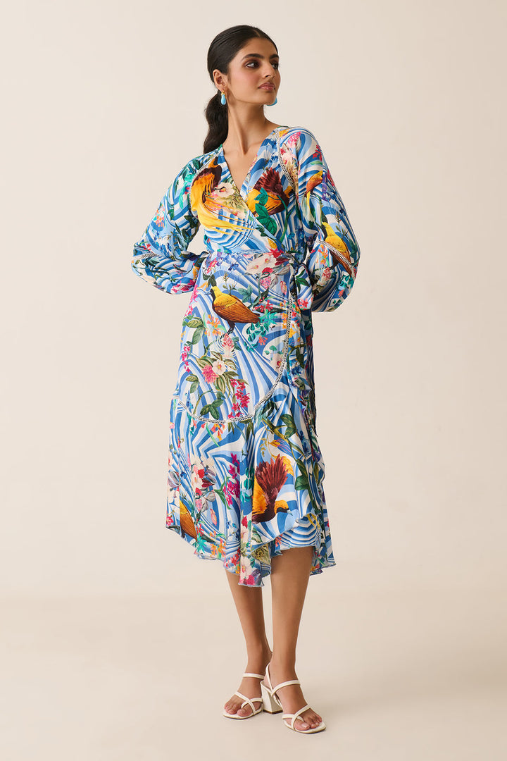 Blue Jungle Juice Wrap Dress