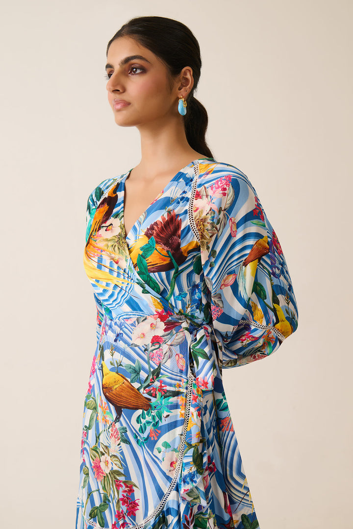 Blue Jungle Juice Wrap Dress