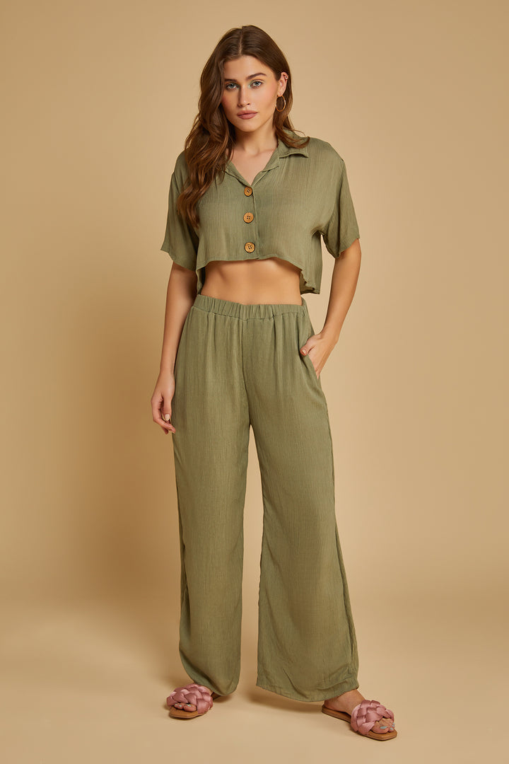 Olive Crinkled Trousers