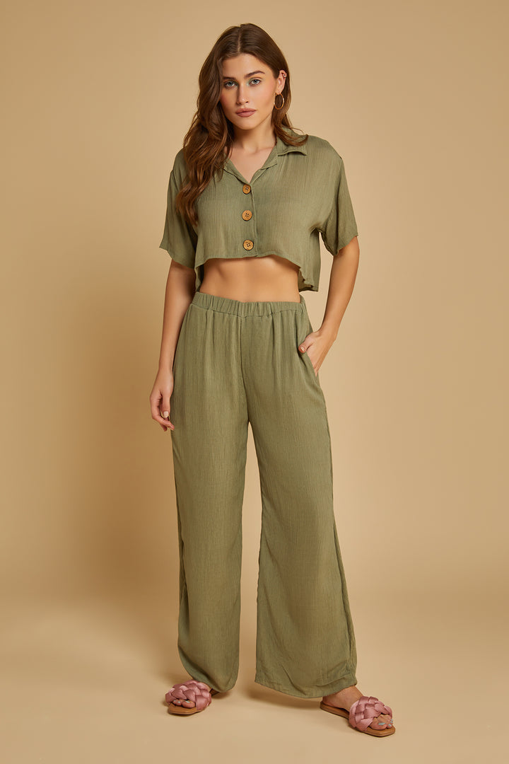 Olive Crinkled Co-ord Set