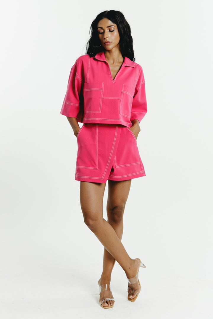 Pink Contrast Thread Co-ord Set