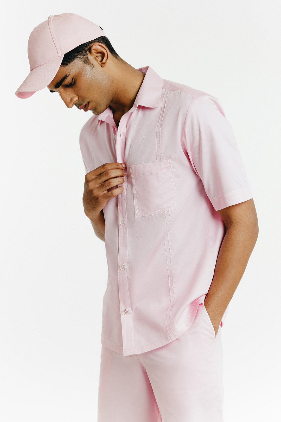 Pink Contrast Thread Shirt