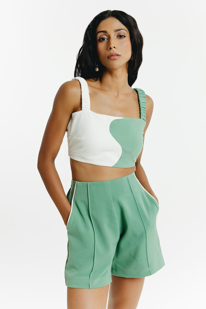 Green & White Bralette Co-ord Set