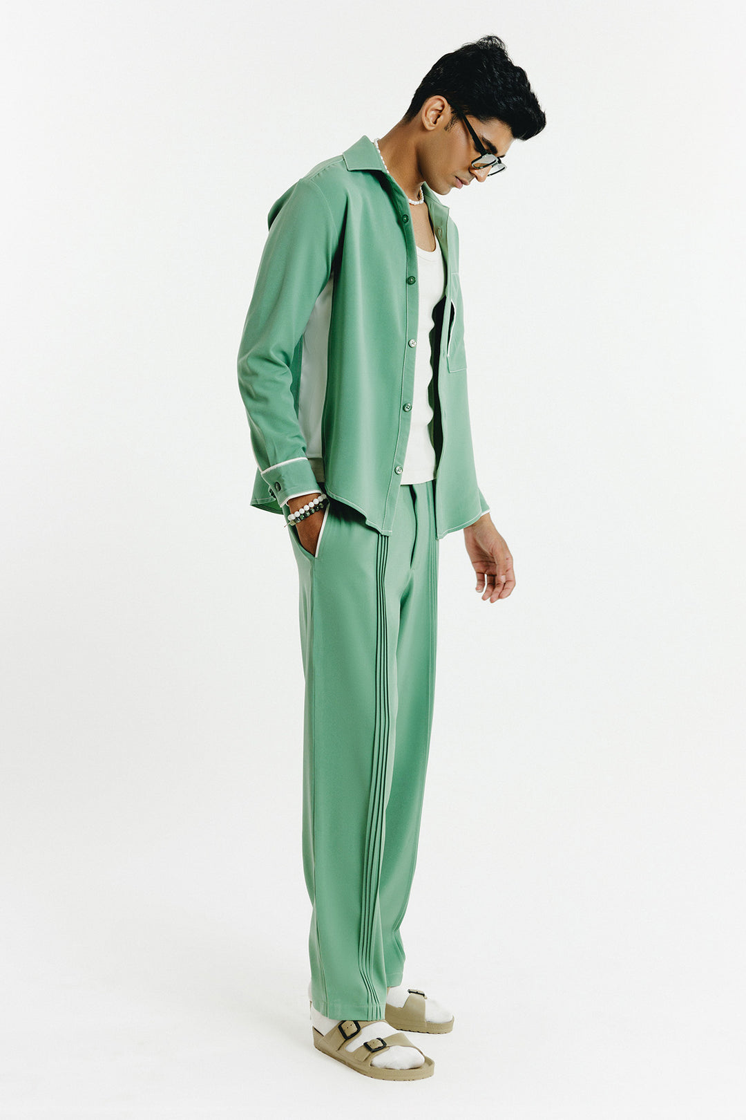 Dust Green Pin Tuck Pants