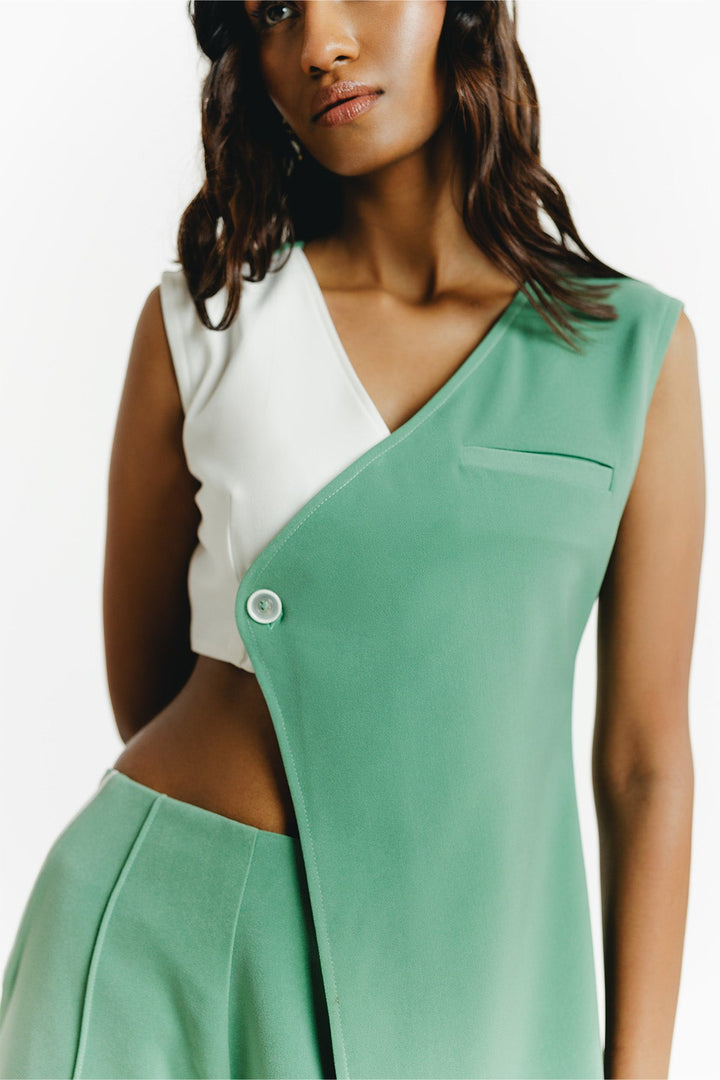 Green Half Crop Vest Crop Top Co-ord Set