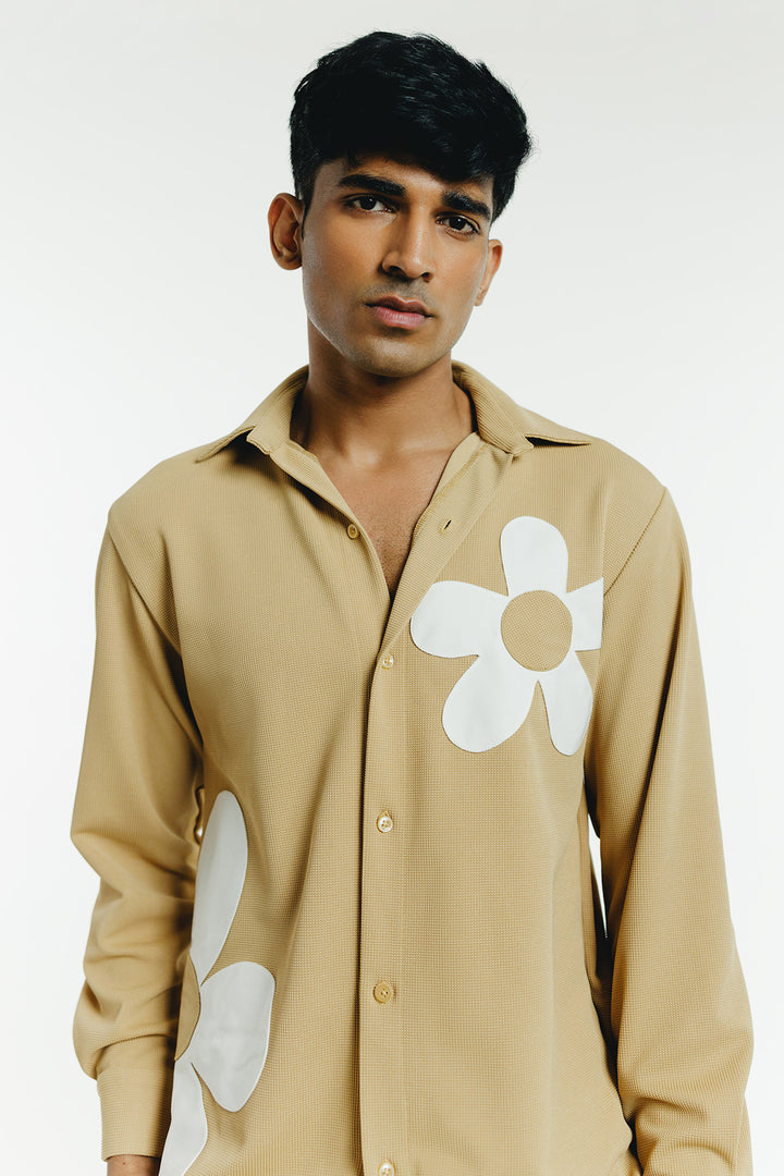 Brown & White Flower Patch Shirt