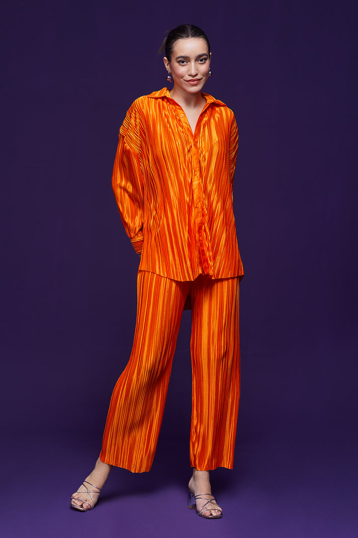 Orange Pleated Shirt