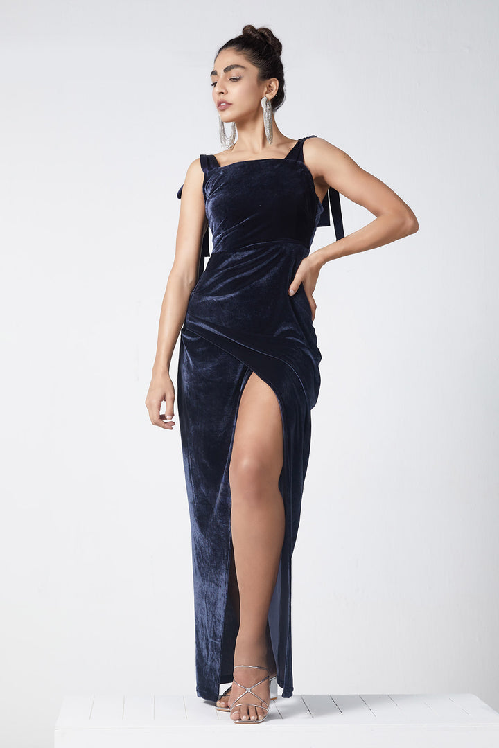 Navy Velvet Long Dress