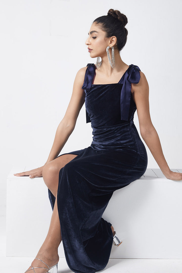 Navy Velvet Long Dress