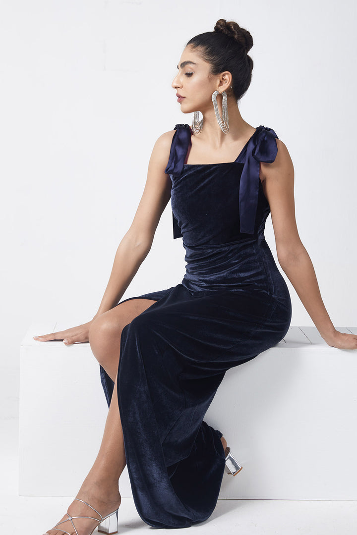 Navy Velvet Long Dress