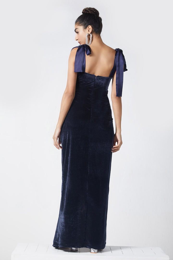 Navy Velvet Long Dress